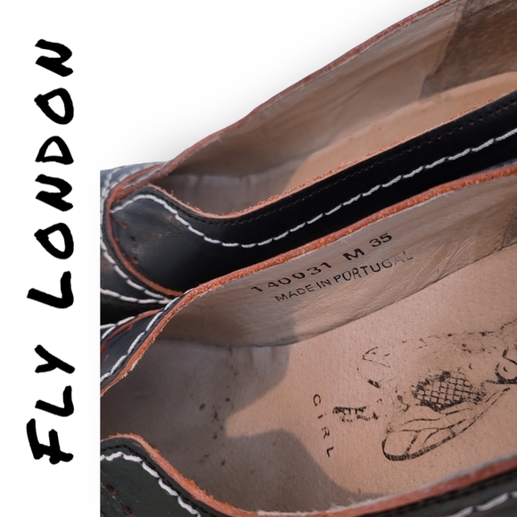 Fly London Red Trim White Stitched Black Leather Heels - Picture 5 of 7